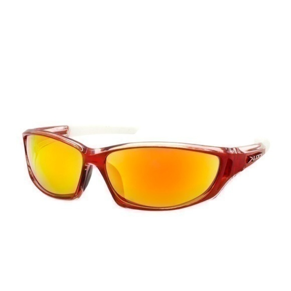 NWT X Loop wrap around sunglasses UV 400 red frames silver logo brown lenses